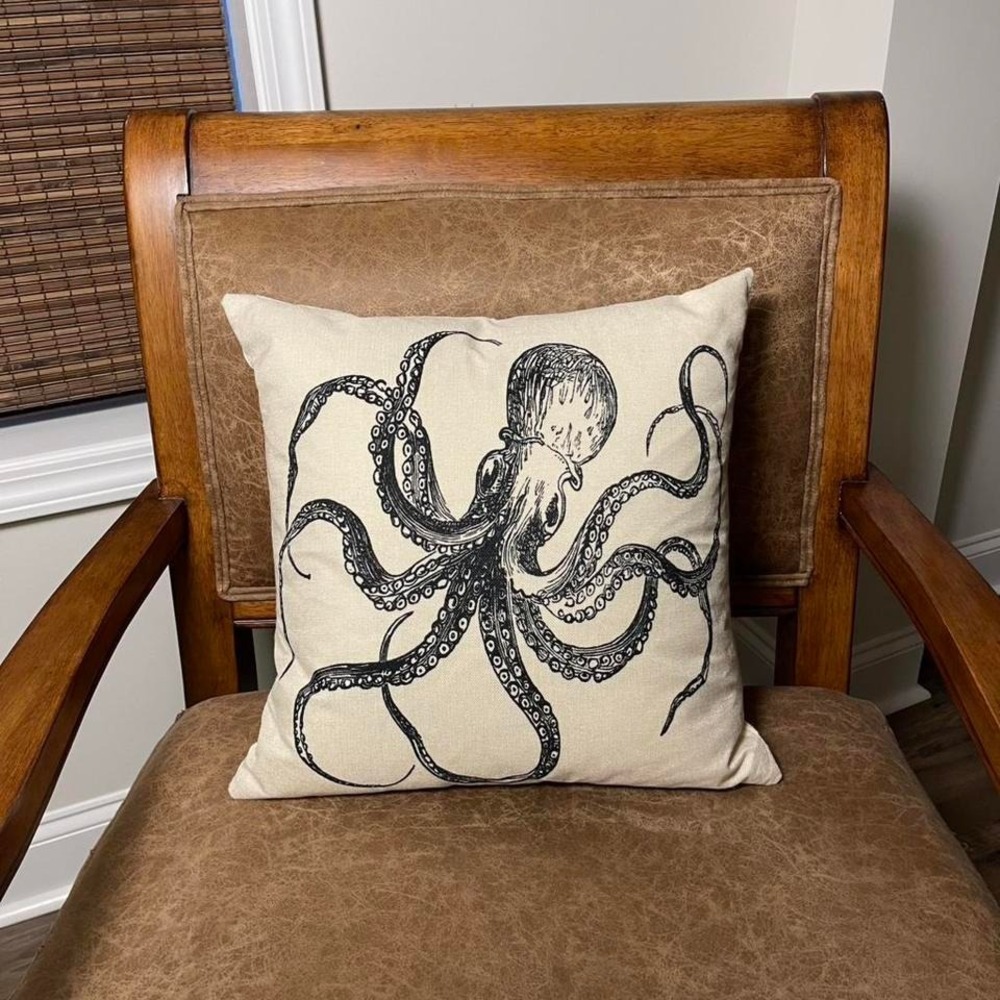 Cream octopus print‎ pillow cover 4x4  (pillow not included)
